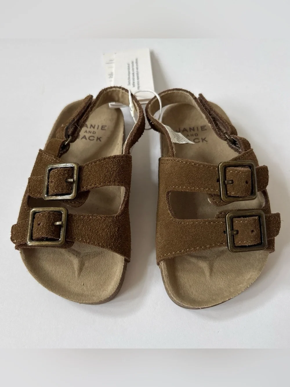 Janie‎ & Jack Brown Genuine Suede Buckle Sandal Slip On Size 6 Touch Close Strap